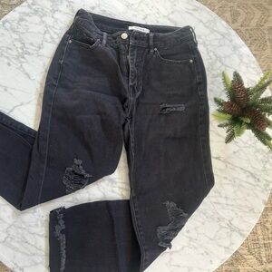 PAC SUN MOM JEANS DARK Charcoal/Black Distressed Straight Leg Jeans